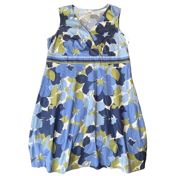 Croft & Barrow Women Midi Dress 1X Blue Floral Fit Flare Sleeveless V-neck - Picture 1 of 11